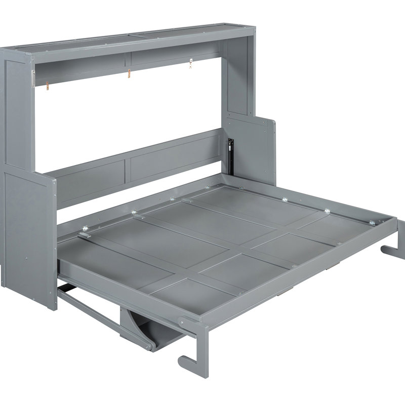 Grand lit gris avec charnières de bureau hydrauliques et peu encombrant, pour petites pièces, structure, option de rangement pour matelas, lève-personne de 10 pouces compatible, rangement, espaces multifonctionnels appropriés, 600 lb