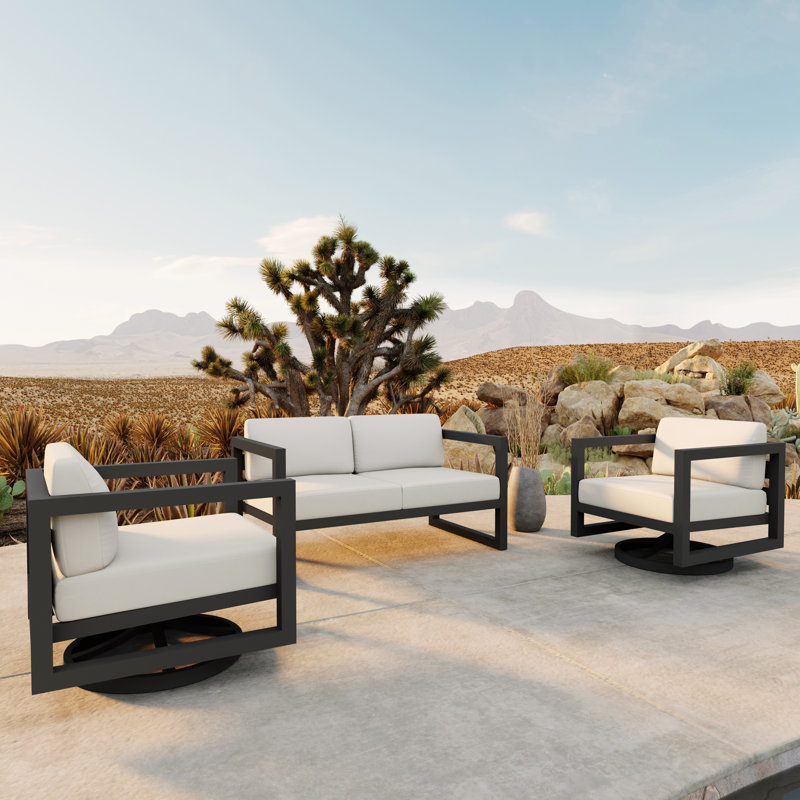 Avion 3 Piece Loveseat Set With Swivel, Canvas Natural Sunbrella® Canvas, Slate