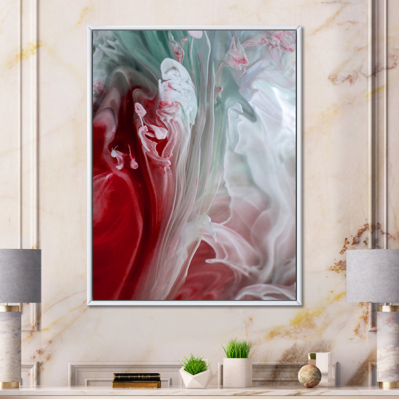 Art mural liquide en rouge et vert - décoration murale moderne en toile, H 36 po x l 24 po x P 1 po, Cadre flottant blanc