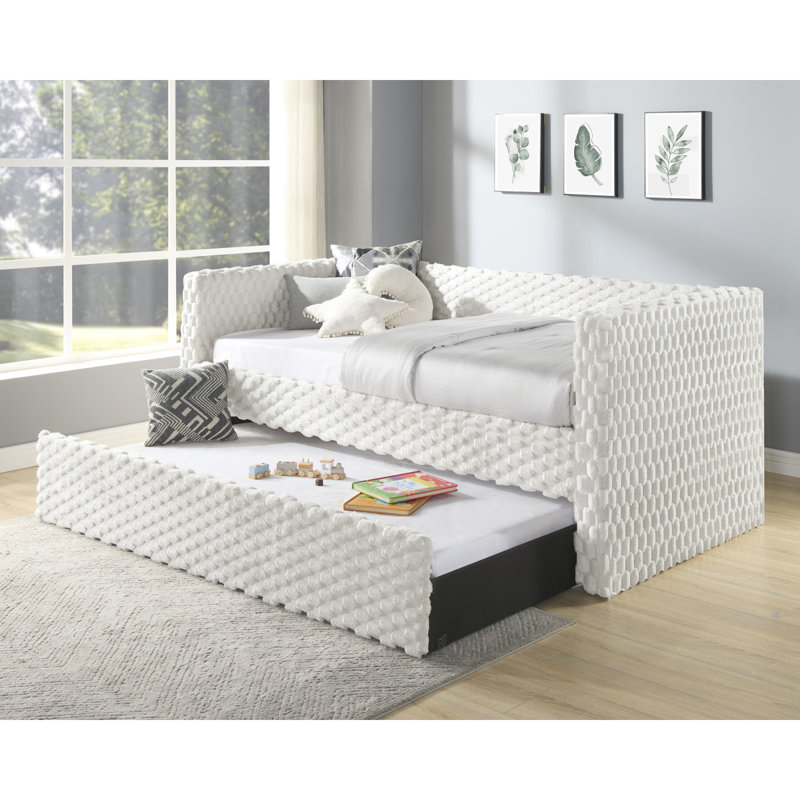 Beautiful 1Pc Modern Daybed  Armrest Pull Out Trundle Bedroom Living Room Furniture, White