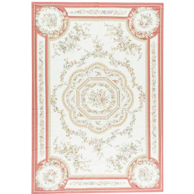Hand-Knotted High-Quality Rose and Beige Area Rug