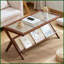Table basse Mid-Century moderne en rotin de bambou pour le salon, grand rangement et amp; Verre trempé facile à nettoyer
