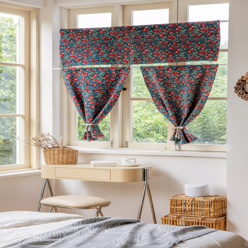 Petits rideaux courts en polyester 2 panneaux, Rouge / Bleu, Cerisier, L 30 po x L 30 po