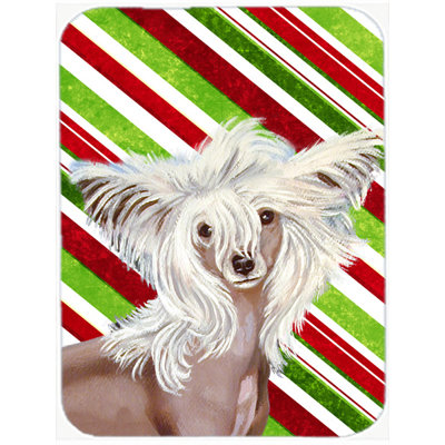East Urban Home Chinese Crested Candy Cane Holiday Christmas Glass Cutting Board