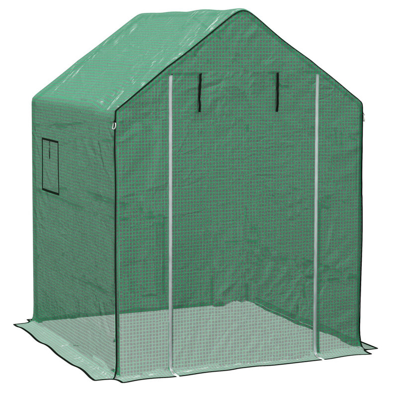 Walk in 140*143*190 cm PE 1 Piece Replacement Cover White with Roll-up Door and Windows, 190cm H x 140cm W x 143cm D, Green