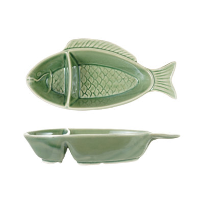 Green Reactive Glaze Fish Stoneware Divided Dish