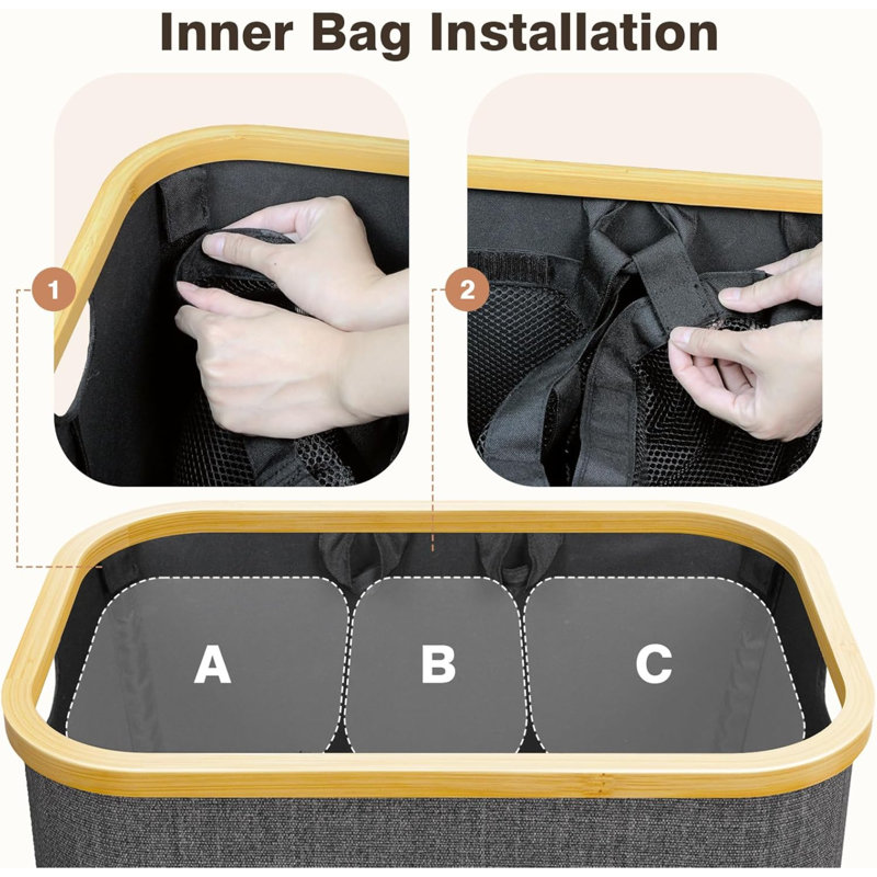Hampers For Laundry Basket With Lid, 145L Extra Large 3 Section Clothes Divided Organizer For Bedroom, Laundry Room, Dirty Clothing Hamper, Black