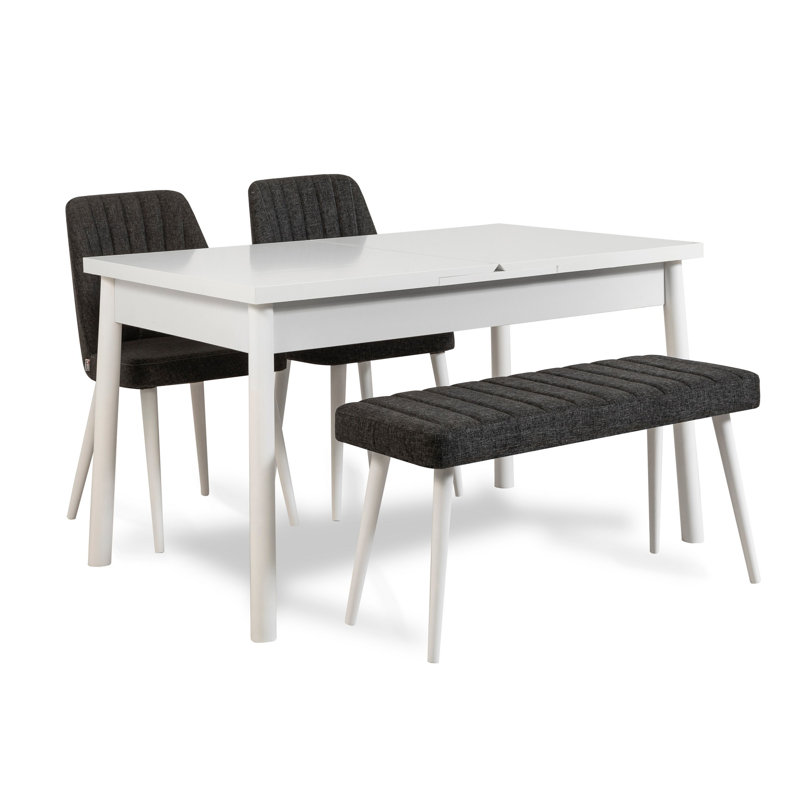 Durant 4 - Person Dining Set, Anthracite, White, White