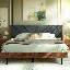 Base de lit grand en bois massif Felisha avec tête de lit en tissu, lit plateforme tapissier contemporain, finition caramel-101270959-101270954