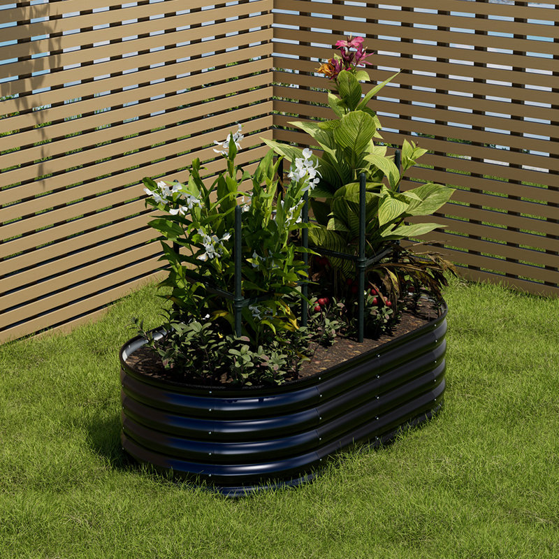 Metal Raised Garden Bed, 42cm H x 160cm W x 80cm D, Black