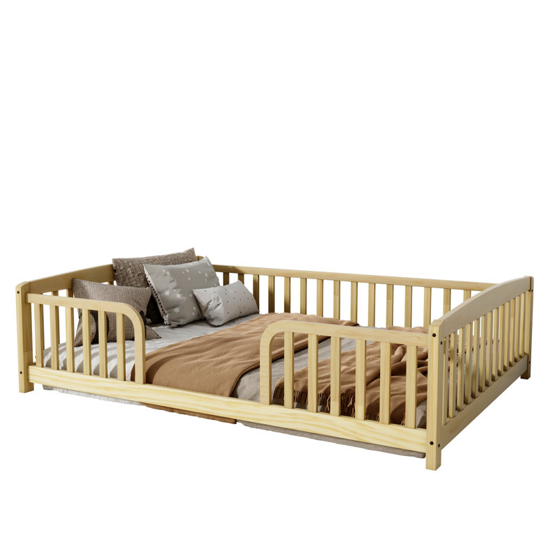 Lit pour tout-petit Montessori, structure en bois de pin (naturel, double), Lit double, Naturel