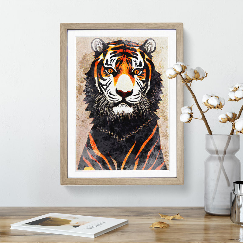 Tiger in Watercolour No.2 - Framed Print, Oak Framed, 46cm H x 34cm W x 2cm D