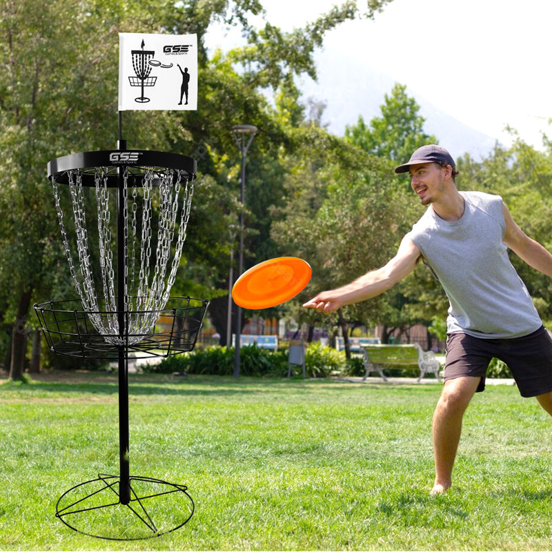 Panier de golf à disque robuste à 24 chaînes GSE, cible d'entraînement de golf à disque volant en métal Deluxe, Noir