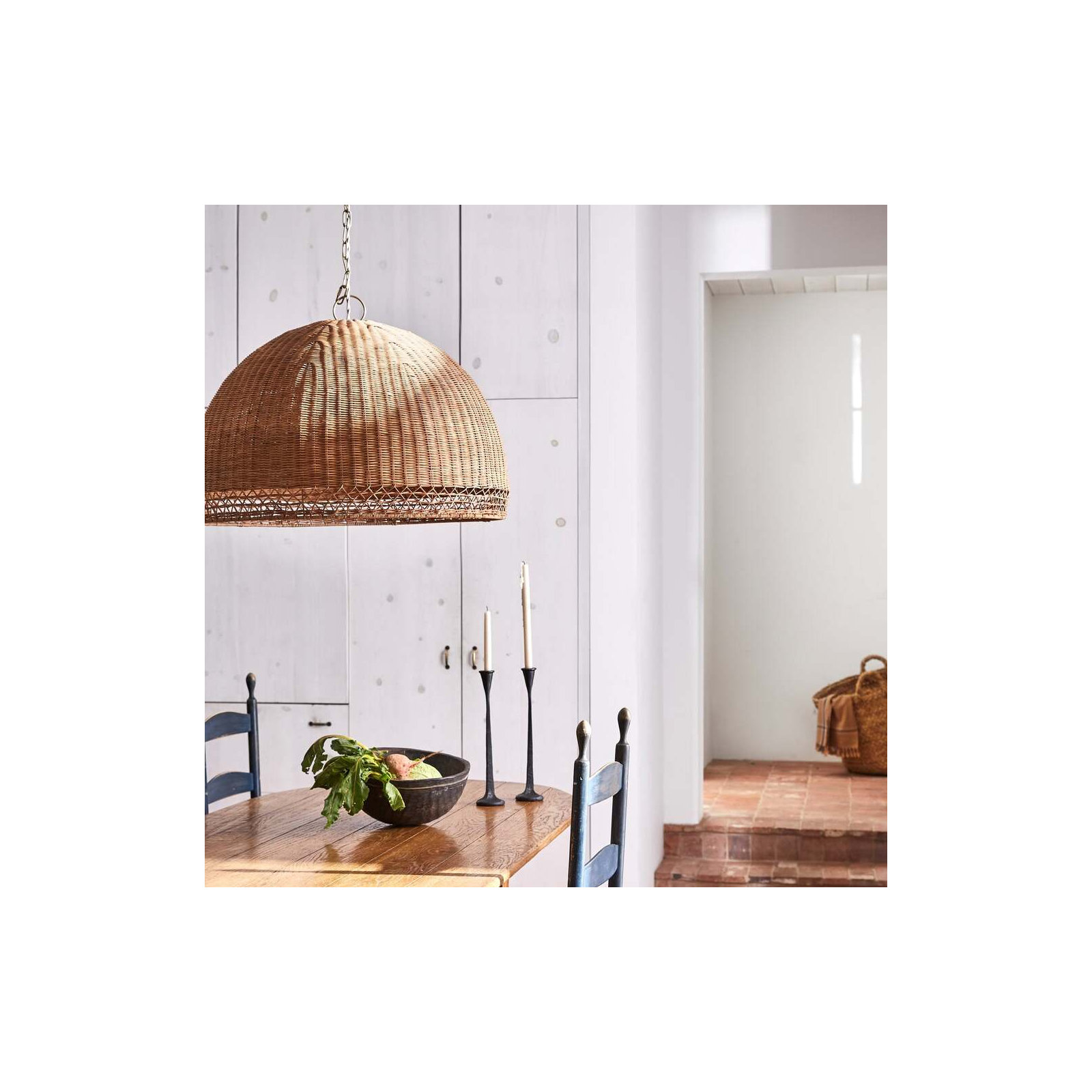 Augusta Rattan/Wicker Dimmable Pendant, 1, 14"H x 22.25"W x 22.25"D