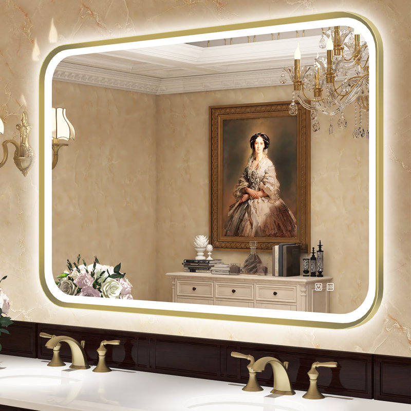 Kashen Mirror Opulence Illuminated: Premium Gold-Edged Smart Bathroom Mirror, 28" x 40"