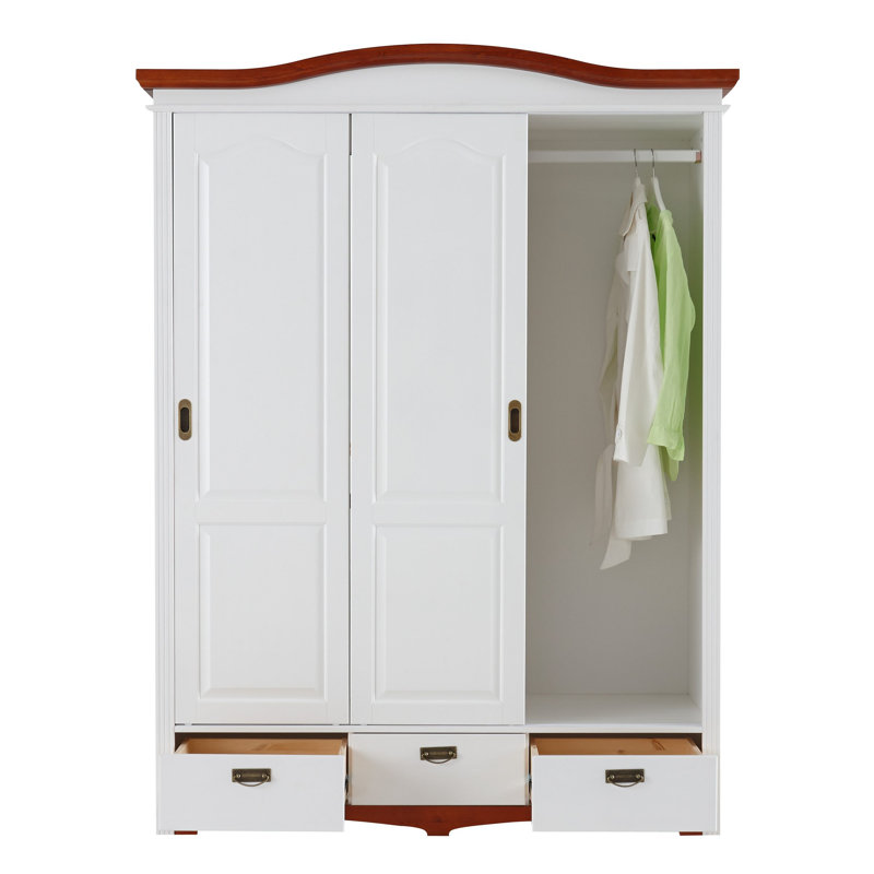 Heine 3 Door Solid Wood Wardrobe, White/Cherry