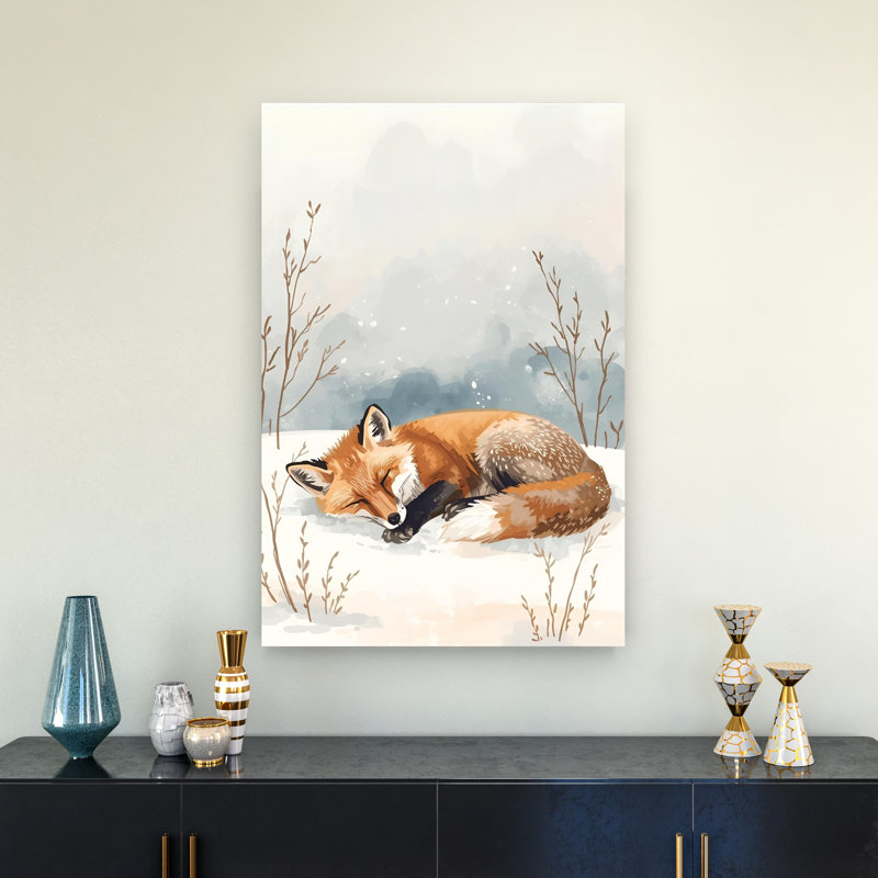 «Sleeping Winter Fox Peaceful Rustic Serene Fox Forest Landscape», reproduction d'art mural, H 36 po x l 24 po