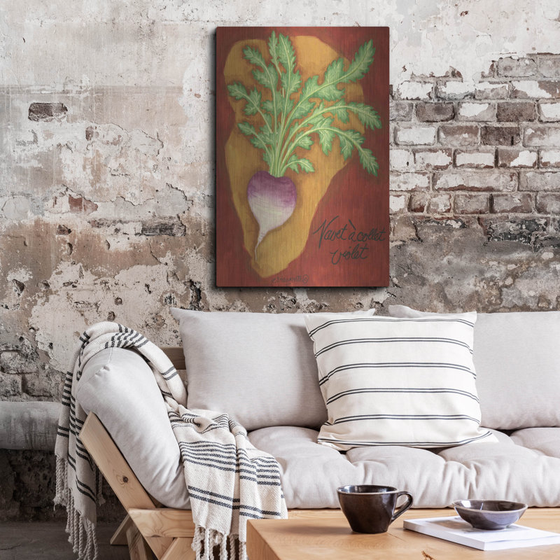 Art mural en métal luxueux «Veggies On Red L Navet» par Andrea Strongwater, H 36 po x l 24 po