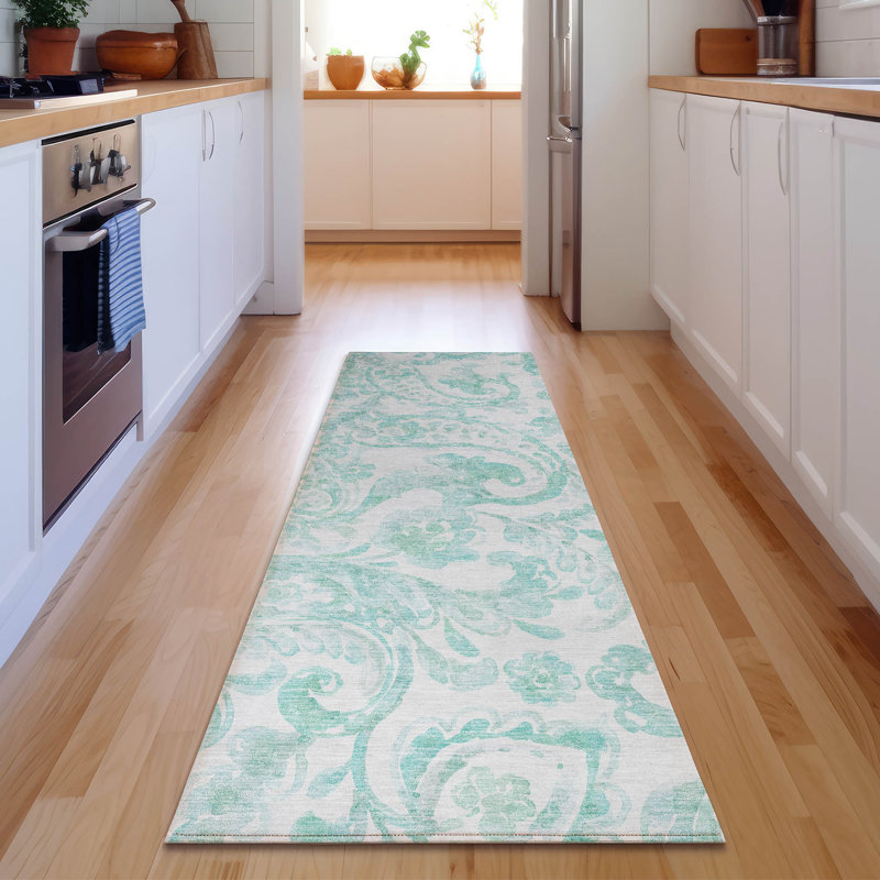 Premium Machine Washable Prisco Turquoise Rug, Runner 2'3" x 7'6"