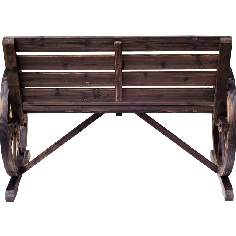 Outdoor Patio Wagon Wheel Rest Bench, 41" Rustic Design With , Weather-, 2 Seat, Solid Fir Wood Construction Wooden Weather Resistance, Seat And , Dependable Wood, Brown
