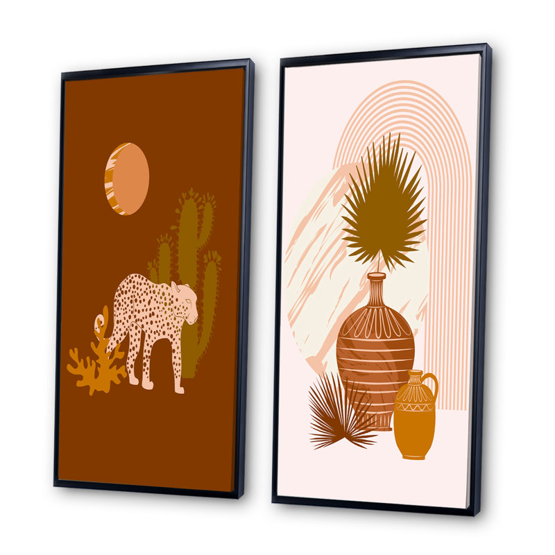 «Tropical Boho Wildlife Decor III», ensemble de 2 impressions, H 32 po x l 32 po x P 1 po, Cadre noir
