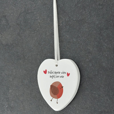 Sanson Robins Appear When Angels Are Near Heart Shaped Ceramic Ornament
