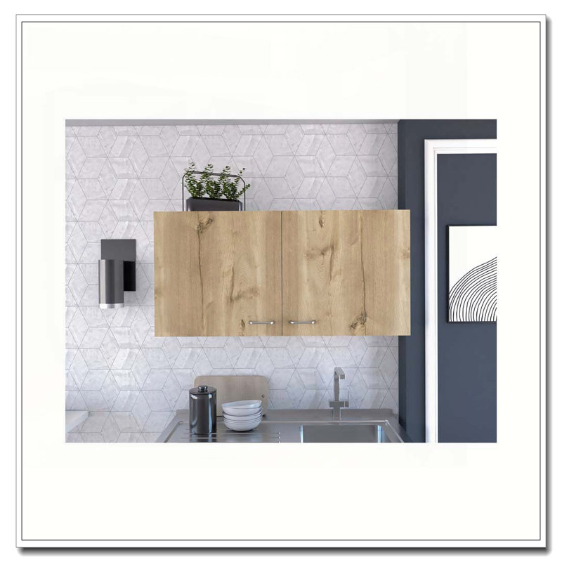 White and Light Oak Rectangle 2-Door Wall Cabinet