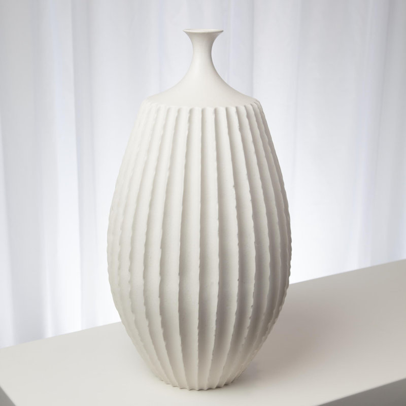 Sawtooth Handmade Ceramic Table Vase, 21'' H x 11.5'' W x 11.5'' D, Rustic White