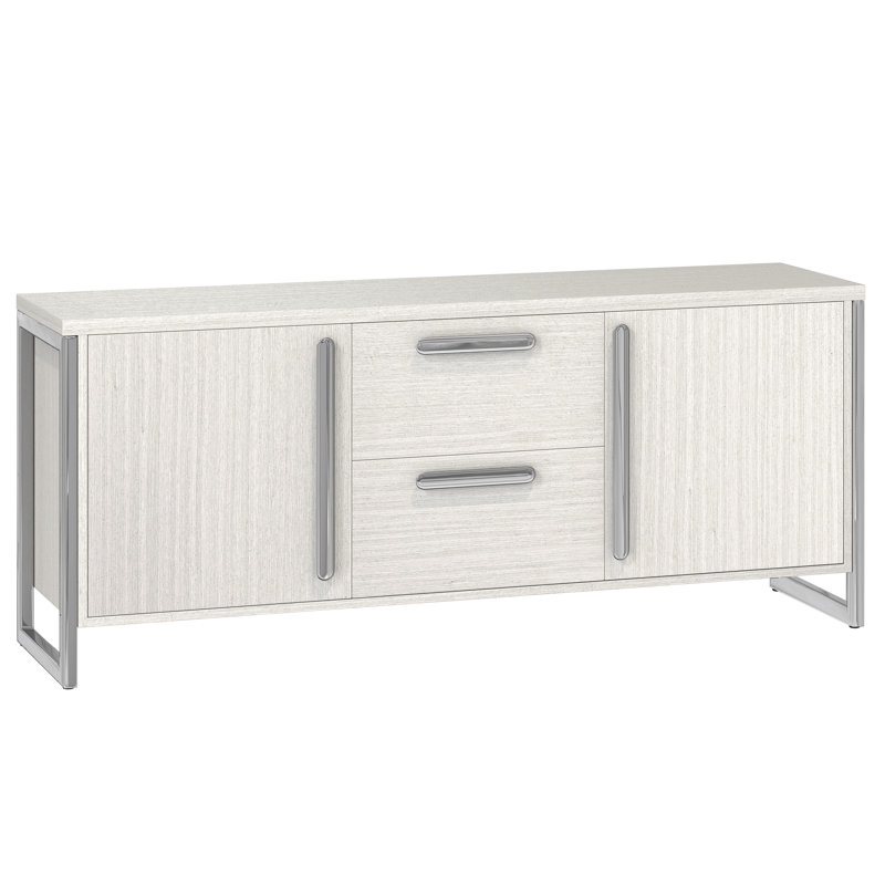 Cream and Silver 76'' Ash Wood Sideboard with Steel Accents