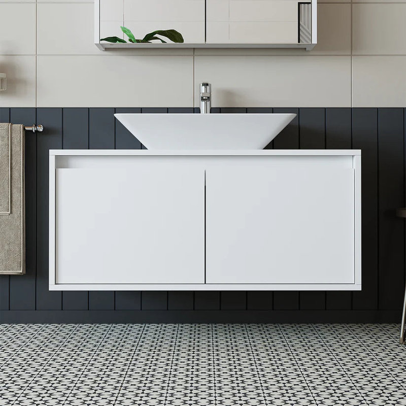 Ruarie Bathroom Vanity Unit with Ceramic Washbasin 100cm,  Atlantic White