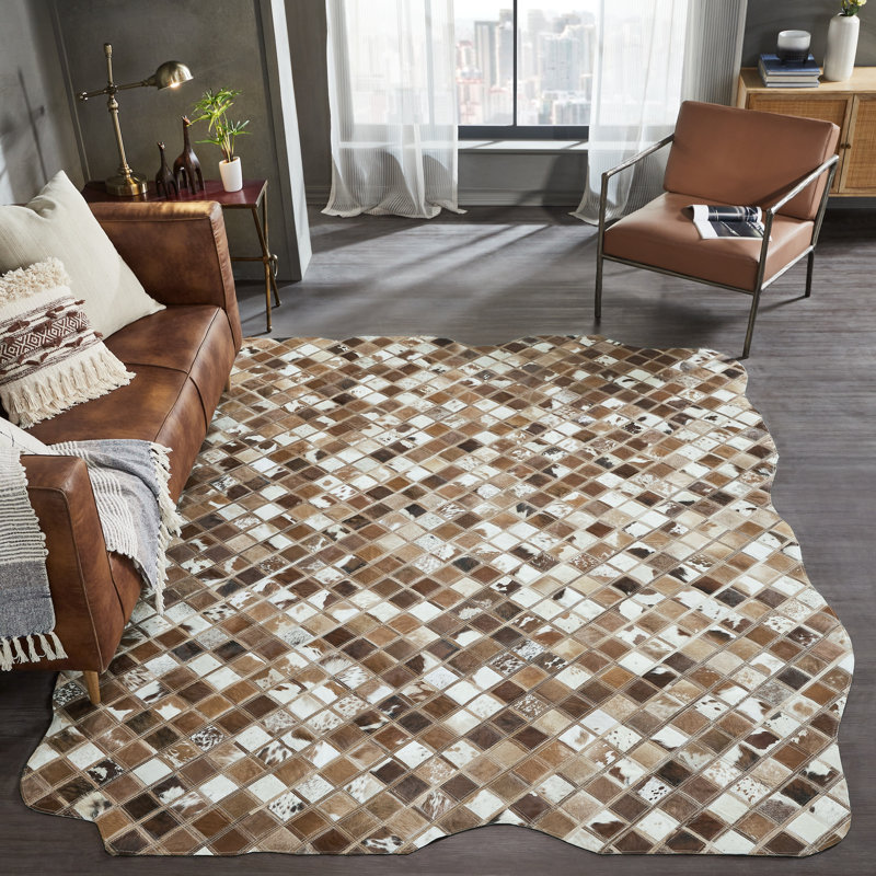 Brelin Cowhide Patchwork Area Rug in Brown, Novelty 8'6" x 11'6"