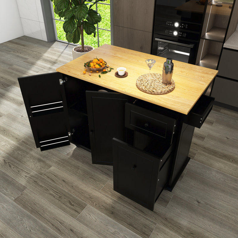 Chariot de cuisine sur roulettes de 53,9 po de largeur avec support de rangement interne et armoire de rangement à 3 niveaux