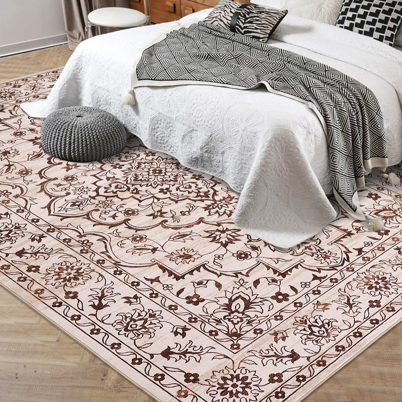 Tapis floral ultra-mince rectangulaire lavable à la machine Almine, Rectangle 8 pi x 10 pi