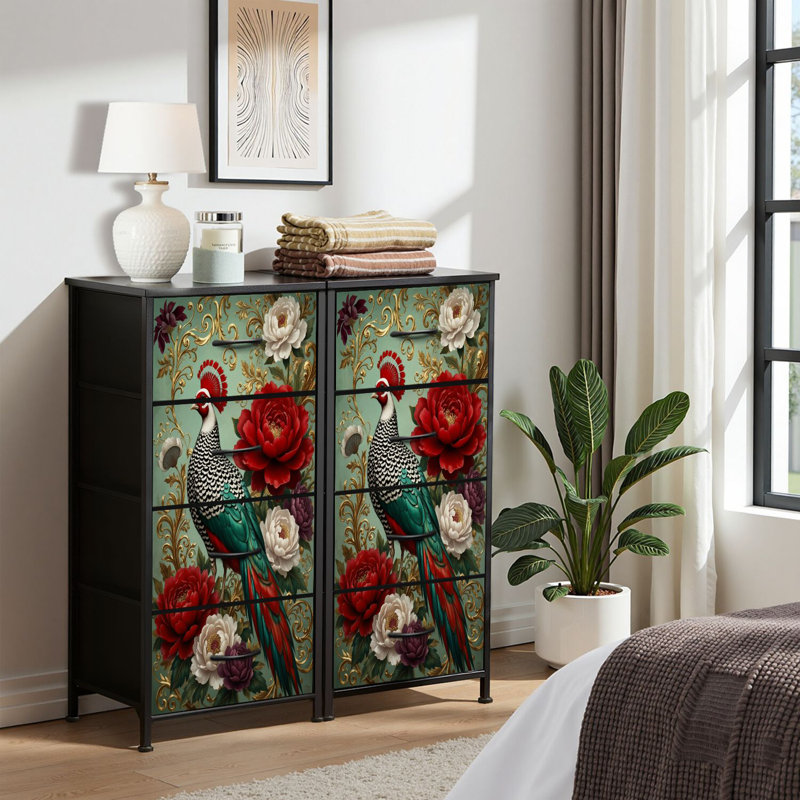 4 Drawer Dresser for Bedroom, Narrow Chest of Drawers, Wooden Top and Study Iron Frame 18"x37.5"-(WxH)