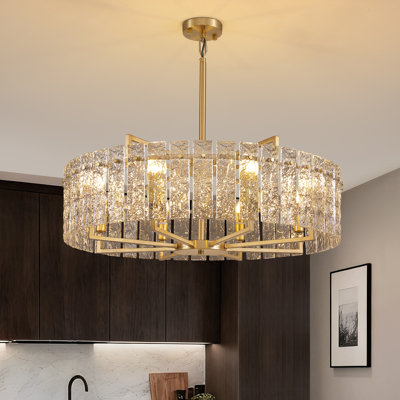 Friedhardt Dimmable  Drum Chandelier with Textured Glass, Modern Lighting for Kitchen Island or Dining Room