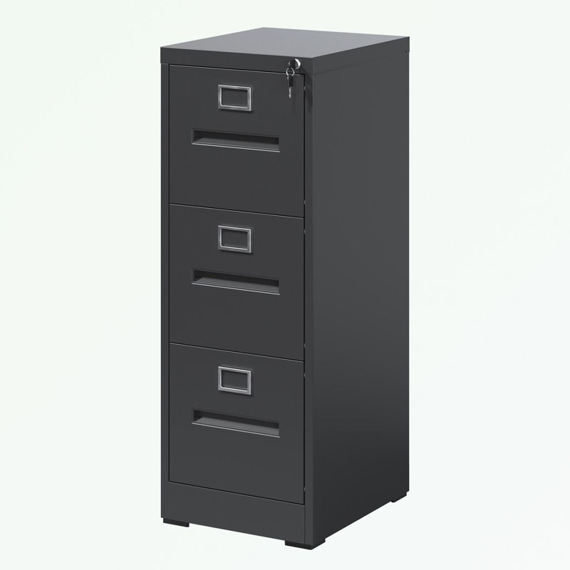 metal frame File Cabinet with 3 Drawers and Lock, Black