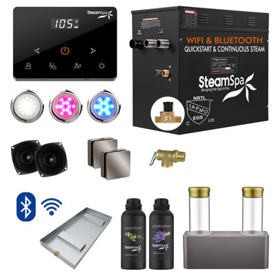 Black Series 12KW Steam Bath Generator With Wireless Remote, BLUETOOTH, WIFI, And Dual Aroma Pump In Brushed Nickel
