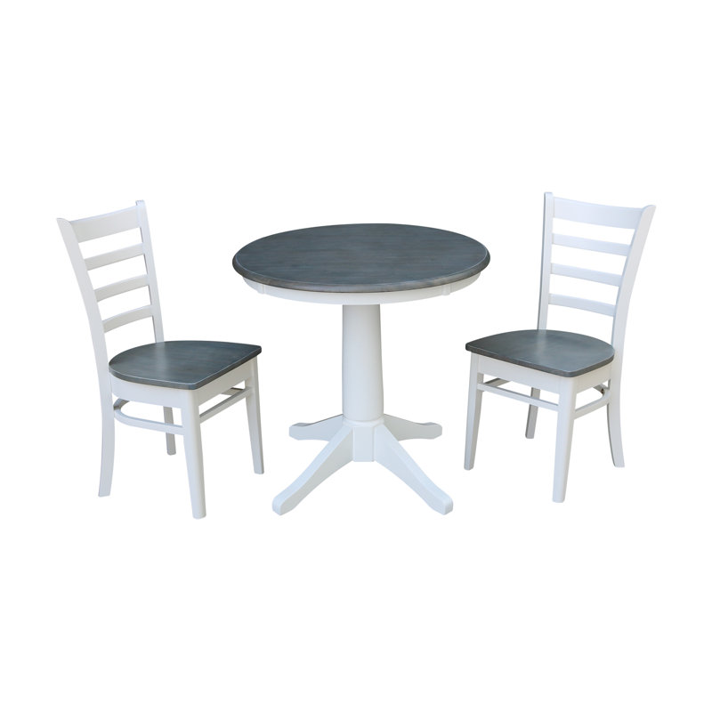 Delmontez 2 - Person Solid Wood Top Pedestal Dining Set, White/Heather Gray