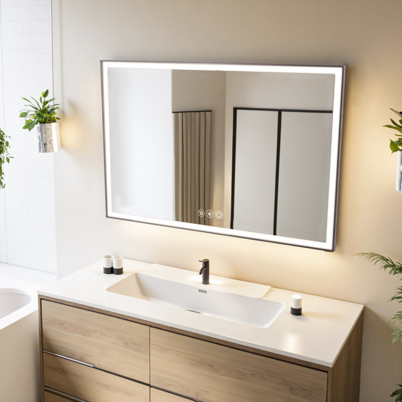 Bathroom Mirror Led, 48 * 32, Wall Mounted (horizontal/hanging), Adjustable Brightness In Three Colors, Anti Fog, With High-definition Glass, Drop Resistant