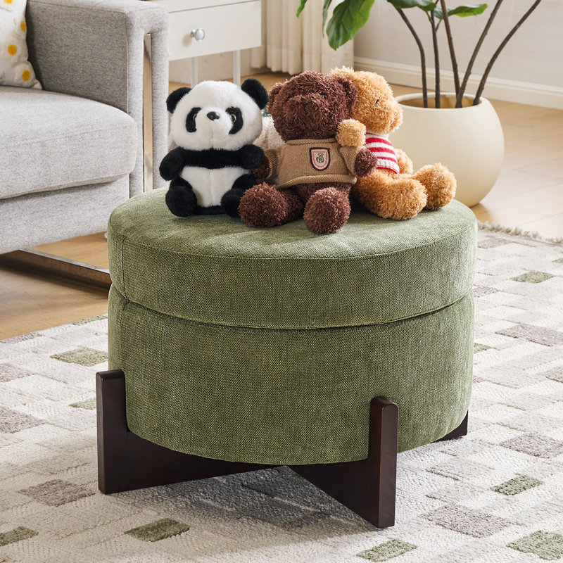 Repose-pieds de rangement capitonné rond de 26 po de largeur, Vert