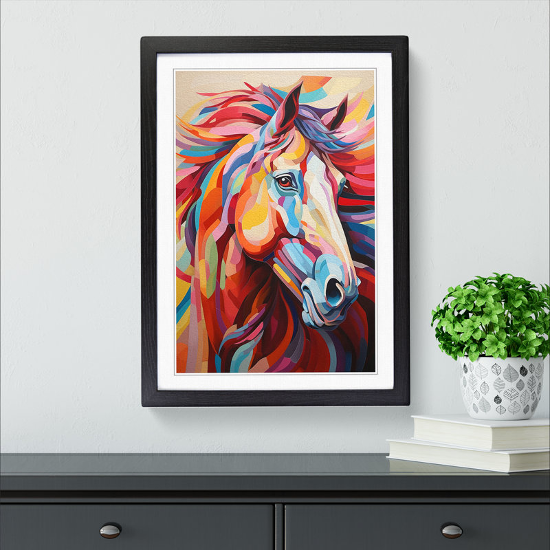 Horse Orphism - Single Picture Frame Print on Wood, 46cm H x 34cm W x 2cm D, Black Framed
