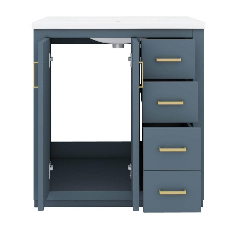 Meuble-lavabo autoportant 30 po avec 3 tiroirs à fermeture en douceur, Bleu