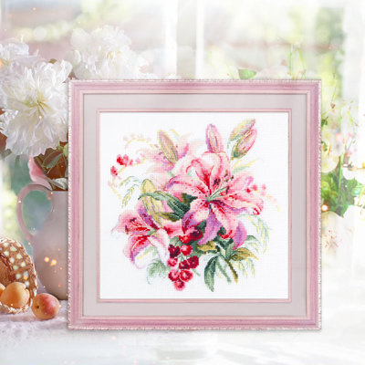 Pink Lilies Counted Cross Stitch Kit by Magic Needle 70-06