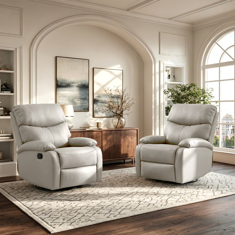  Top Grain Recliner, Small Swivel Rocker Recliner Chair,manual Recliner Chair For Living Room, Bedroom, Home Theater,rv(set Of 2)-Beige