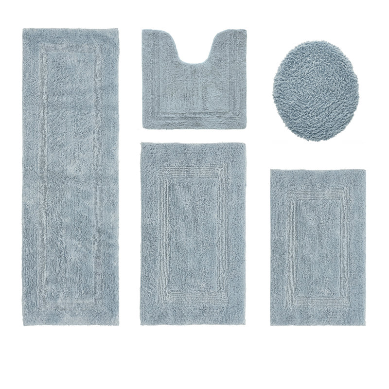 Lux Premium 2370 GSM 100% Cotton 5 Piece Bath Rug Sets, Machine Washable, Super Absorbent & Tufted Weave Reversible Bath Mat for Bathroom, Shower, and Tub, Oeko-Tex Certified Bathroom Rugs, Blue