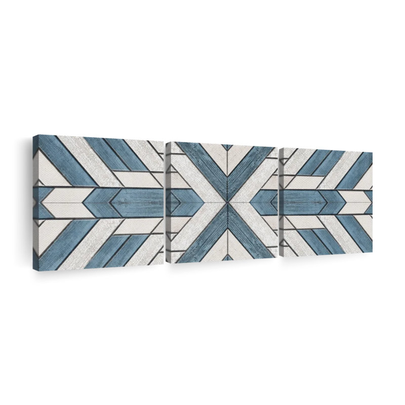Motif de carreaux géométriques en bois sur toile, 3 pièces, H 26 po x l 8 po