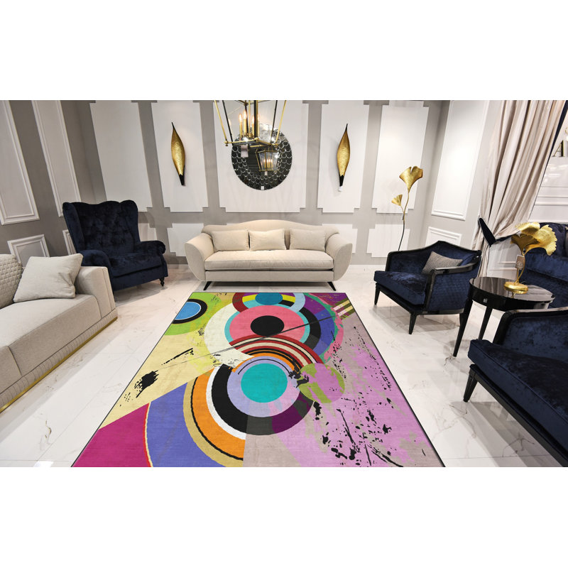 Luxurious Woven Carpet, 5.9 x 9.2 ft, 100% Polyester, Non-Slip Felt Dot Underside | Raschel Knitting, Pile Height: 0.4 in, Total Thickness: 0.4 in | Machine Washable, Elegant Design for Living Room & Bedroom
