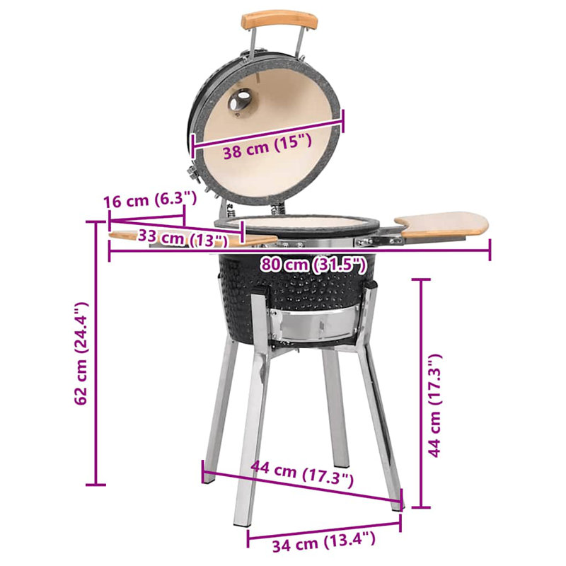 Kamado Barbecue Fumoir en céramique 13,0 po, Noir