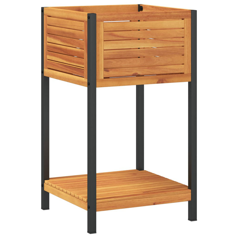  Garden Planter Brown Solid Acacia Wood, Powder-Coated Steel Medium, 31.5" H x 17.7" W x 17.7" D