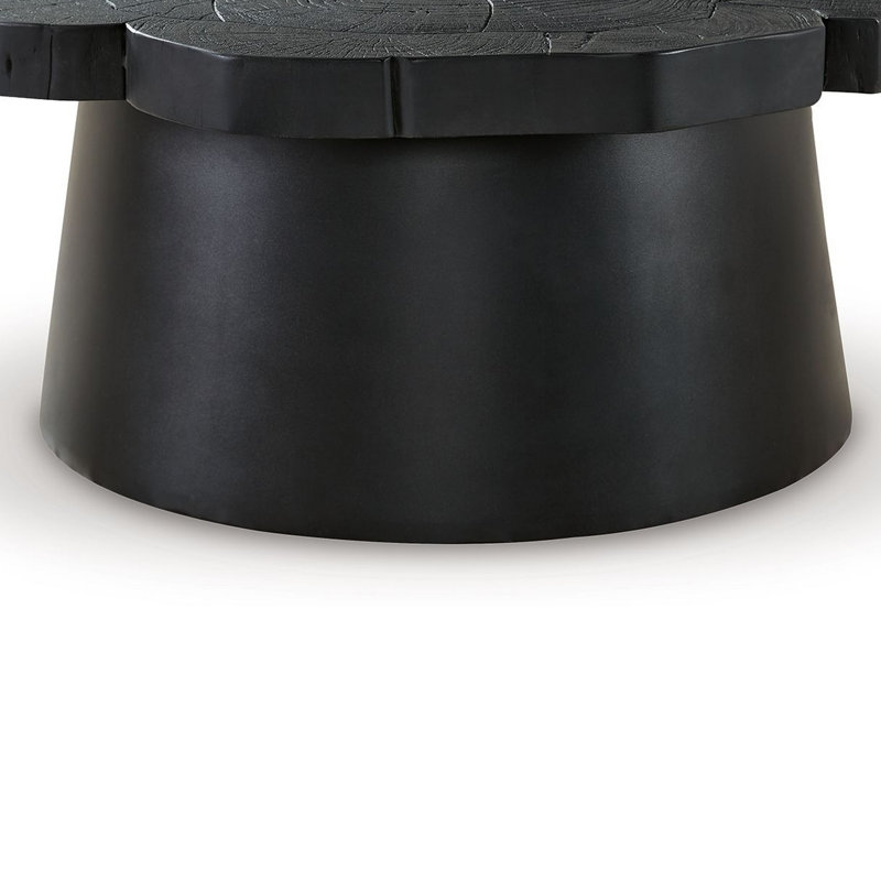 Black Round Acacia Wood and Metal Coffee Table